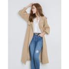 Flap-front Faux-suede Trench Coat With Sash