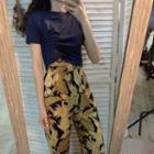Short-sleeve Cropped Top Top - Navy Blue - One Size