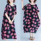 Short-sleeve Flower Print Midi Dress