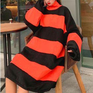 Mock Neck Stripe Boxy Pullover Dress