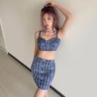 Set: Plaid Cropped Camisole Top + A-line Skirt