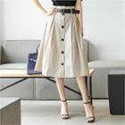 Buttoned A-line Midi Skirt With Belt