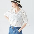 Short-sleeve Dotted Top Off-white - One Size
