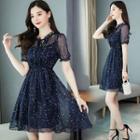 Short-sleeve Printed Mini A-line Chiffon Dress