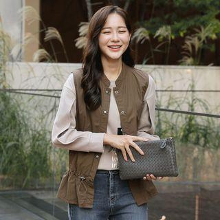 Snap-button Drawcord-waist Cotton Vest