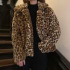 Leopard Print Open Front Jacket As Shown In Figure - One Size