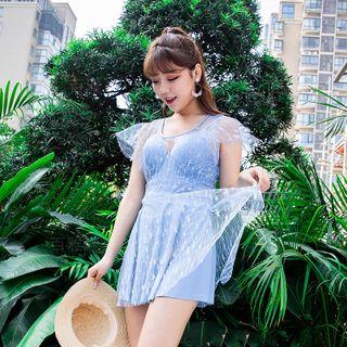 Cap-sleeve Mesh Swim Dress