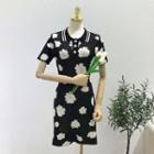 Flower Jacquard Short-sleeve Knit Polo Dress
