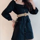 Off-shoulder Button Mini A-line Dress