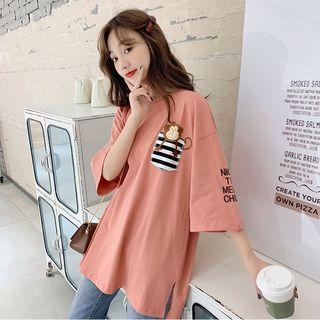 Monkey Embroidered 3/4-sleeve T-shirt