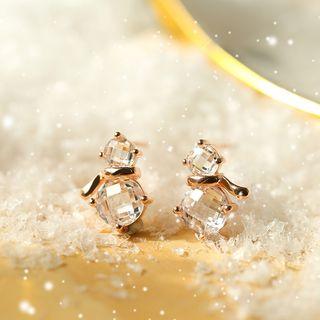925 Sterling Silver Faux Crystal Snowman Earring 1 Pair- 925 Silver - Earring - Snowman - One Size