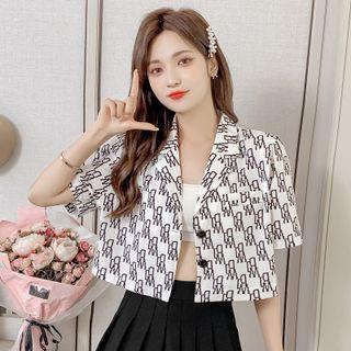 Short-sleeve Lettering Cropped Blazer