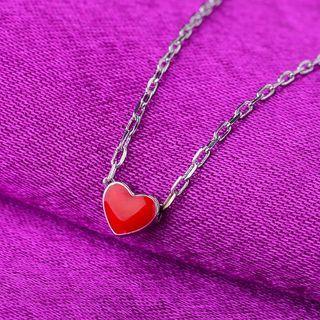 Heart Pendant Sterling Silver Necklace Necklace - Love Heart - Red - One Size