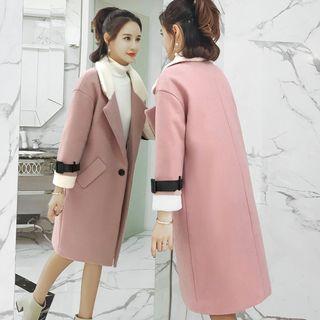 Furry-trim Tweed Coat