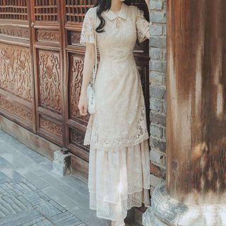 Traditional Chinese Short-sleeve Lace Maxi Dress