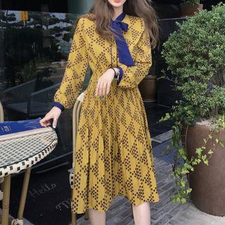 Bow Accent Patterned Long Sleeve Dress