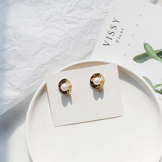 Faux Pearl Alloy Disc Earring 1 Pair - As Shown In Figure - One Size