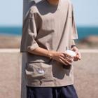 Round Neck Plain Cargo Short Sleeve T-shirt With Front Pocket