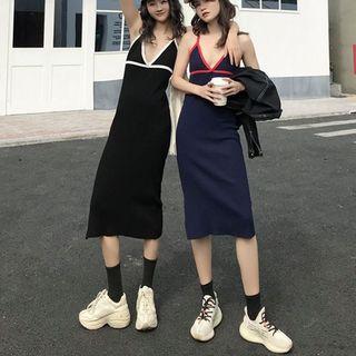 Contrast Trim Spaghetti-strap Knit Dress