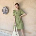 Gather Waist Plain Short-sleeve Dress