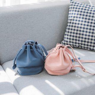 Drawstring Genuine-leather Bucket Bag