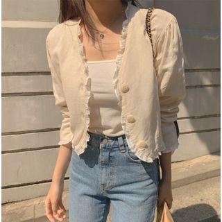 3/4-sleeve Single-breasted Linen Jacket
