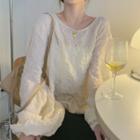 Long-sleeve Textured Blouse Milky White - One Size