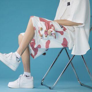 Cow Plush-accent Wide Leg Shorts