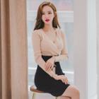 Long-sleeve V-neck Knitted Sheath Dress