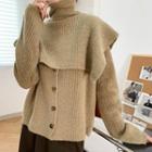 Set: Plain Cardigan + Turtleneck Cape