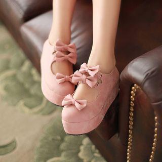 Faux Leather Bow-accent Platform Flats