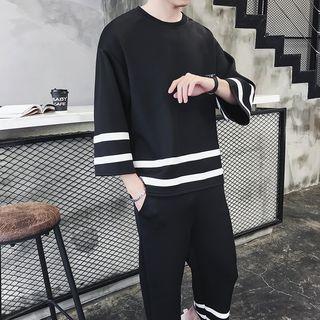 Set: Striped 3/4-sleeve T-shirt + Cropped Pants