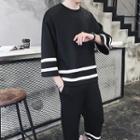 Set: Striped 3/4-sleeve T-shirt + Cropped Pants