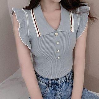 Sleeveless Ruffled Polo Knit Top