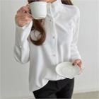 Frilled Stand-collar Wide-cuff Blouse