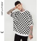 Oversized Elbow-sleeved Checkerboard T-shirt