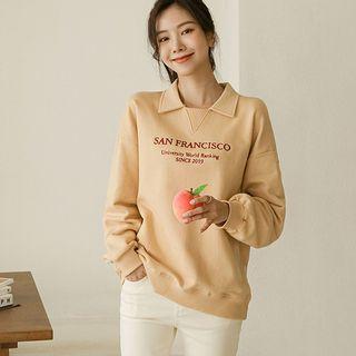 Collared Letter-embroidered Sweatshirt