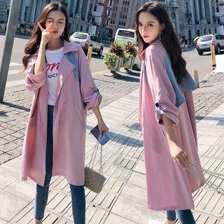 Color Block Open Front Trench Jacket