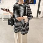 Striped Long-sleeve Loose-fit Top / Pleated Skirt