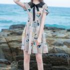 Printed Collared Short-sleeve A-line Dress
