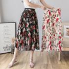 Floral Print Pleated A-line Midi Skirt