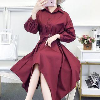 Asymmetric Hem Long-sleeve A-line Dress