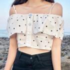 Short-sleeve Off-shoulder Dotted Cropped Top