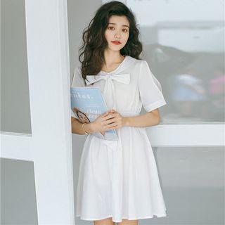 Bow-accent Cutout Shoulder A-line Dress