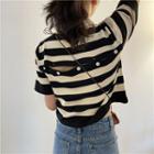 Short-sleeve Striped Open-back Polo-shirt
