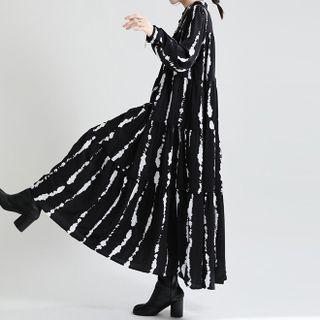 Long-sleeve Tie Dye Midi Shift Dress