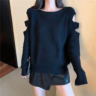Sleeve-cutout Ribbed Sweater