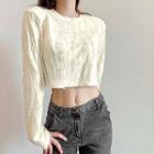 Long-sleeve Distressed Cropped T-shirt