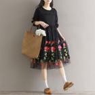Long-sleeve Embroidery Tulle Panel Dress