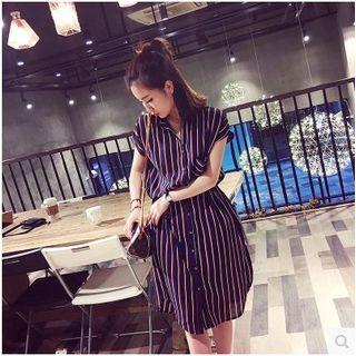 Short-sleeve Striped Shirt Dress